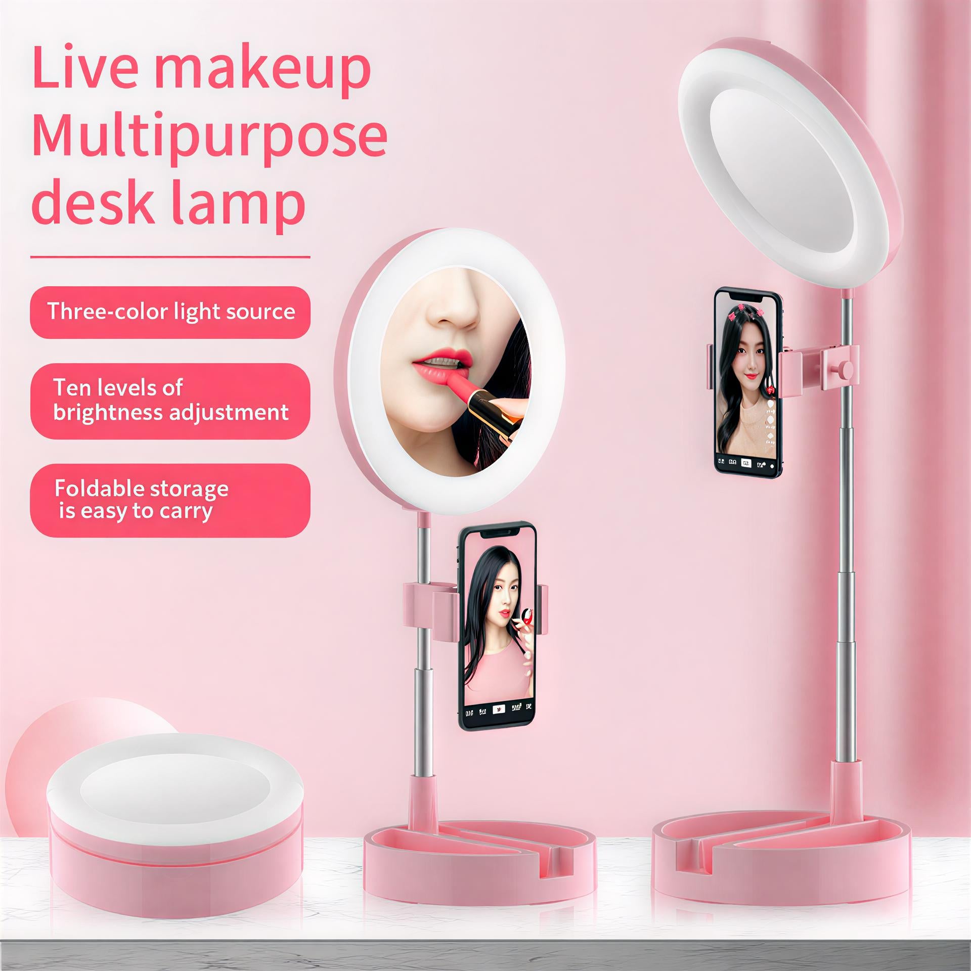 Zenlo™️ 3 in 1 Adjustable Makeup Storage Stand With LED Mirror & Phone Holder