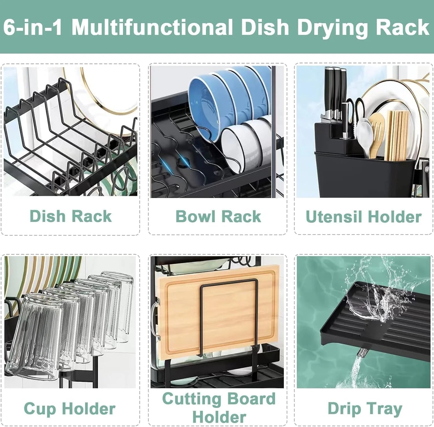 Zenlo™️ 6 in 1 Stainless Steel  Dish Drainer With Drip Tray (With 1 Year Warranty)
