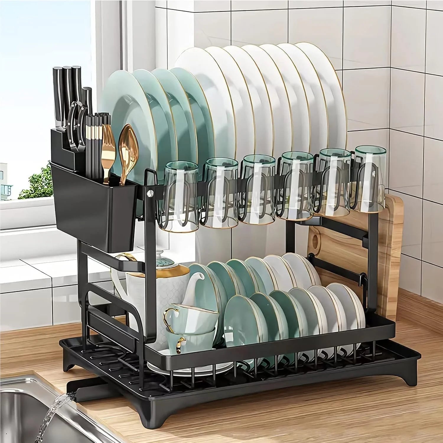 Zenlo™️ 6 in 1 Stainless Steel  Dish Drainer With Drip Tray (With 1 Year Warranty)