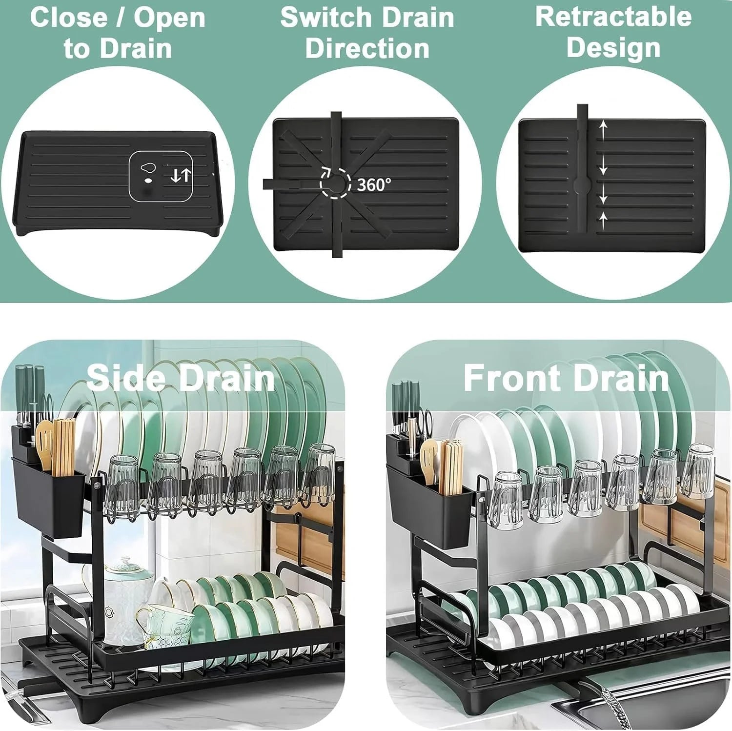 Zenlo™️ 6 in 1 Stainless Steel  Dish Drainer With Drip Tray (With 1 Year Warranty)