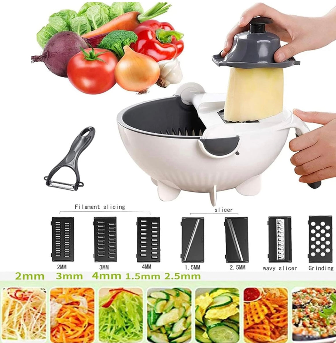 Zenlo™️ 9 In 1 Vegetable Cutter With Drain Basket