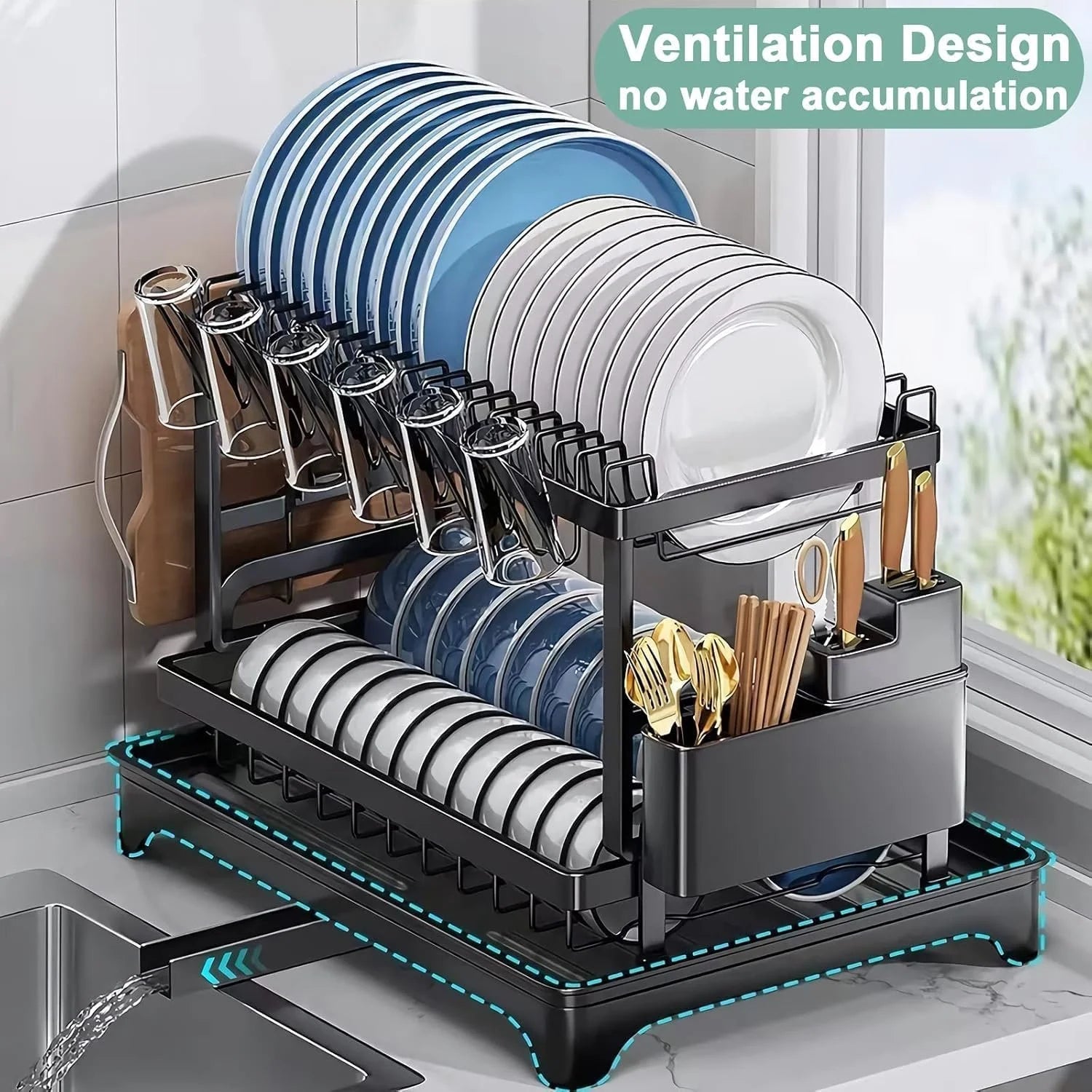 Zenlo™️ 6 in 1 Stainless Steel  Dish Drainer With Drip Tray (With 1 Year Warranty)